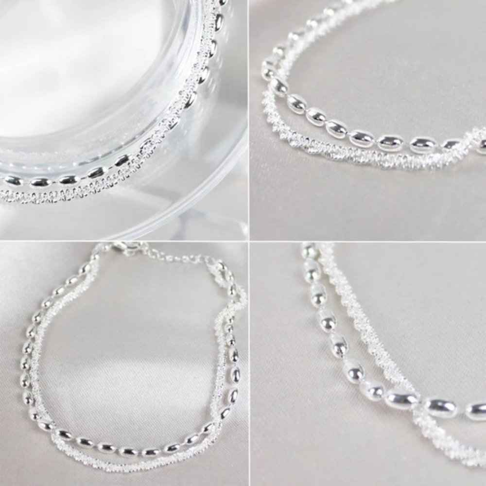 925 Sterling Silver Double Layer Bracelet Engagement Wedding Women Fine Jewelry - Picture 5 of 7